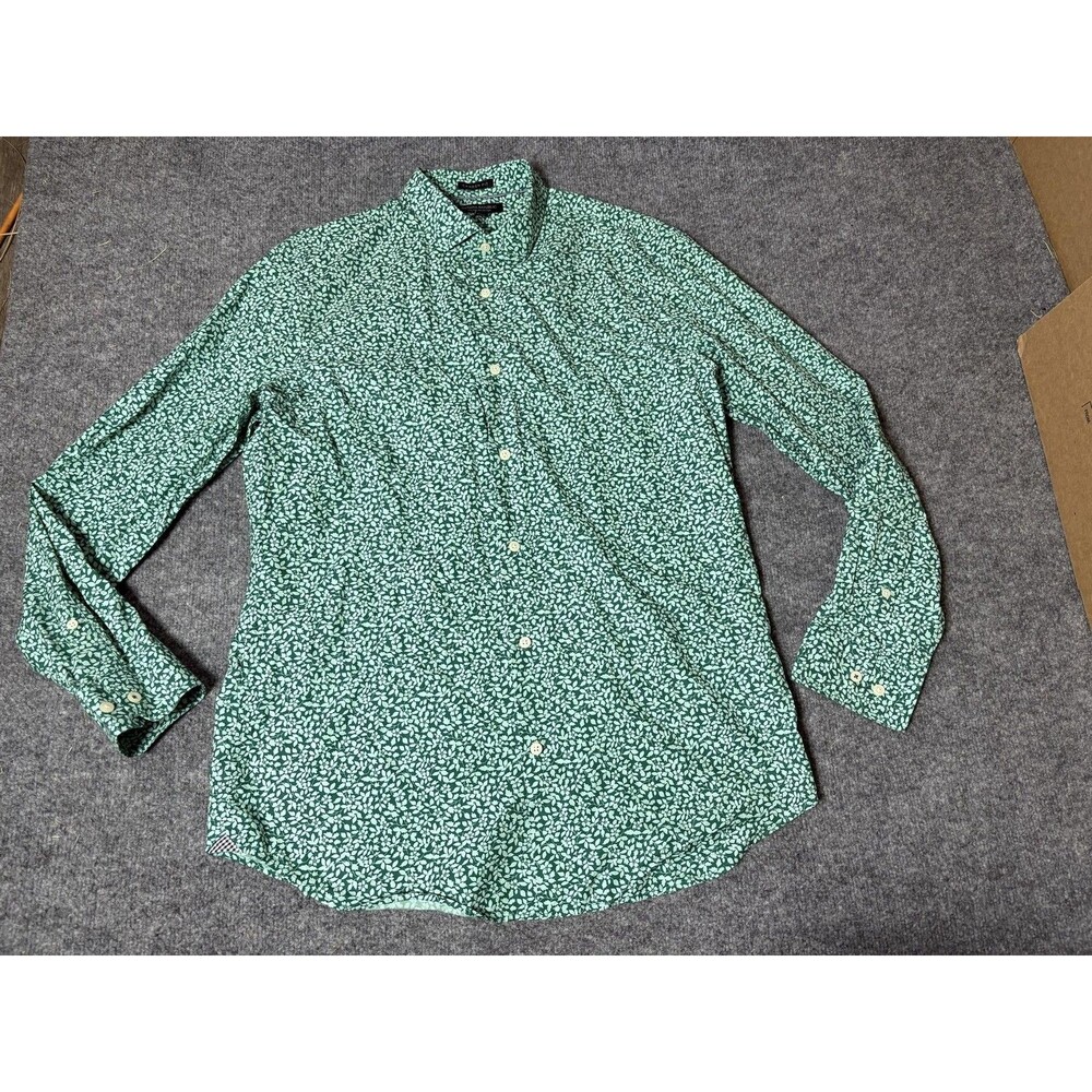 Banana Republic Shirt Mens L Green Floral Camden Fit Supima Button-Up Casual